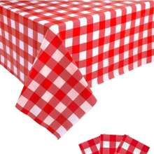 1pc Colorful Plaid Tablecloth, Red Blue Yellow Simple Grid Pattern, Polyester Tablecloth, Suitable For Indoor Dining Table Decor, Birthday Party Gathering Decorations, Party Table Decor