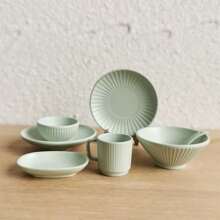 7pcs Mini Striped Tableware, Striped Bowl, Plate And Cup Set, Kitchen Decoration Simulation Play House Toys, Realistic Doll House Accessories
