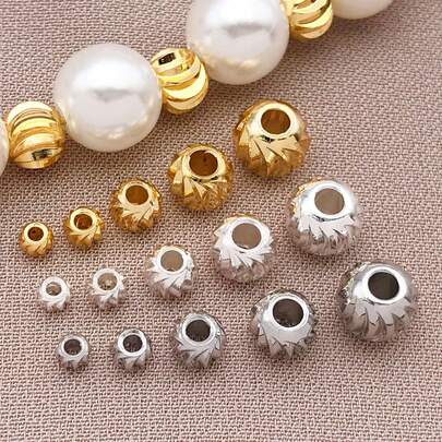 20/30/50 件真 18K 镀金隔珠波纹圆形散珠持久镀金隔珠 2.5/3/4/5/6 毫米微型黄铜圆球散珠适用于 DIY 珠宝制作