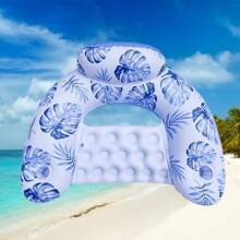1pc Flamingo & Leaf Design Inflatable Floating Lounge Chair, PVC Inflatable Floating Mat, Inflatable Water Sports Equipment
