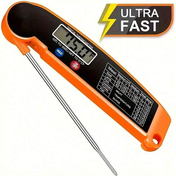 1 pièce Thermomètres Thermomètre de cuisine numérique multifonctionnel pour aliments, thermomètre pliable pour grillades, barbecue, lait, eau, café (Orange)