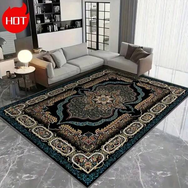 A Large Area Rug/Camping Blanket Suitable For Courtyard/Indoor Use, Featuring Personalized Retro Bohemian Patterns, Made Of High-Density Material With Non-Slip Bottom Particles, Fade-Resistant, Abrasion-Resistant, Highly Absorbent, Suitable For Hardwood Floors And Outdoor Use, Easy To Carry, Thickened Material Provides Comfortable Foot Feel, Back To School