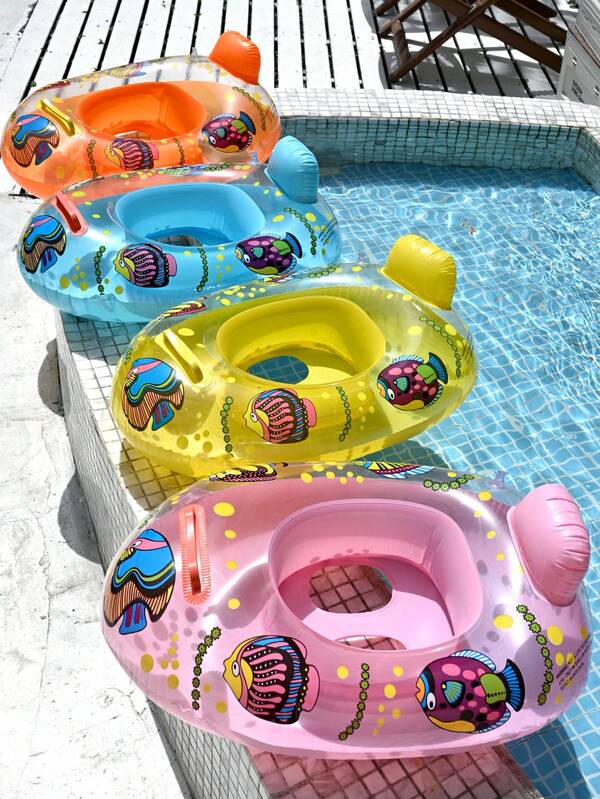 1pc Kids Inflatable Swim Pool Chair, Cute Floating Seat Ring, Baby Swimming Pool Float, Bathtub Inflatable Car/Boat Shape Swimming Ring, Underarm Floating Circle, Colorful Fish Yacht With Handle, For Summer Swimming Pool, Pool Accessories