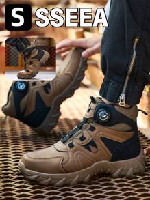 Zapatos de seguridad para hombre para la construcción, botas altas para hombre, de moda casual, con puntera de acero, anti-impacto, resistentes a la perforación, con botón tecnológico sin cordones, fácil de poner y quitar, suela ultraligera, suave y antideslizante