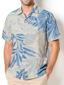 Men's Retro Old Money Style Digital Print Summer Short-Sleeved Shirt Fashionable Casual Versatile