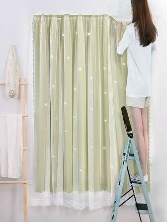 Tenda decorativa traforata, stile semplice, senza bisogno di forare per l'installazione, tenda adesiva, adatta per camera da letto, cameretta per bambini, decorazione per vacanze, motivo a stella traforato