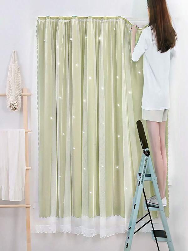 Integrated Hollow Out Craft Curtain, Simple Style, No Need For Drilling Installation, Adhesive Curtain, Suitable For Bedroom, Children's Room, Holiday Decoration, Hollow Out Star Pattern