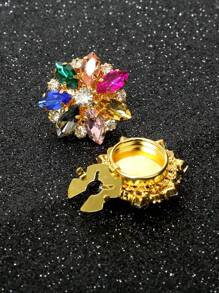 2 أزرار أكمام جذابة بغطاء الزر مزينة براينستون على شكل زهرة لأزرار أطراف القميص بدون خياطة، متعدد الألوان لبدل الأعمال والفساتين والبدلات الرسمية والملابس، هدية عيد الميلاد