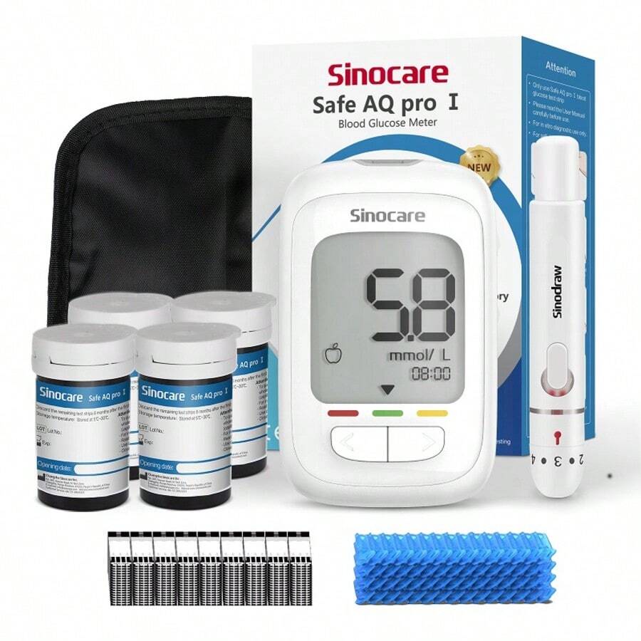 Sinocare AQ PRO I Blood Glucose Monitor Fullset In Mmol/L With 200 Test Strips - KIT With 200 Strips - View 1