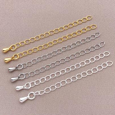 5/10/15Pcs Chain Extender For Jewelry Making 18K Gold Plated Necklace Chain Extender With 3D Teardrop End Charm For Bracelet Necklace DIY Craft Accessories