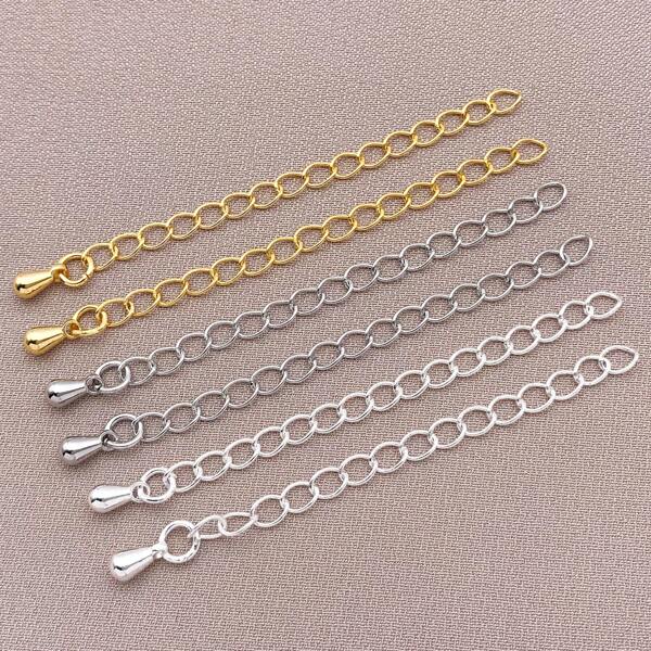 5/10/15Pcs Chain Extender For Jewelry Making 18K Gold Plated Necklace Chain Extender With 3D Teardrop End Charm For Bracelet Necklace DIY Craft Accessories