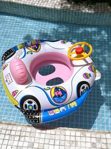 1 pieza Asiento inflable para piscina para niños, Anillo de natación flotante y lindo con forma de asiento, Piscina para niños, Anillo de natación inflable con forma de auto/barco para bañera, Anillo flotante debajo del brazo, Chaleco salvavidas de natación de verano con volante, Rosa/Azul