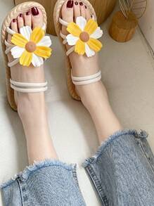 Girls' Roman Sandals, Non-Slip Soft-Sole Hook And Loop Beach Shoes With Four-Leaf Clover Decor, Suitable For Outdoor Wear