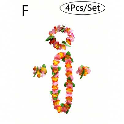 Set de 4 piezas Guirnaldas de flores hawaianas, Collares Leis de Hawái, guirnaldas de flores tropicales de Hawái, favores de fiesta con tema tropical, flores de hibisco tropical para fiestas de piscina y fiestas con tema de Hawái, para decoración DIY, disfraz y fiestas, regalos de Pascua, decoración de bodas, fiestas en la playa y cumpleaños, suministros para fiestas hawaianas (F), Navidad