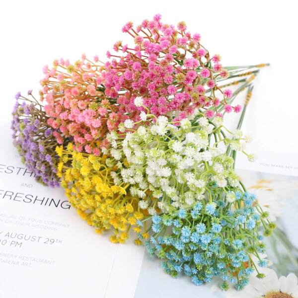 6/18/36pcs Vivid Artificial Baby's Breath Bouquet - Colorful Mini Artificial Floral Arrangemen, Suitable For Wedding, Birthday, Bridal Shower Decor | Great For Autumn, Halloween, Thanksgiving, Christmas | Ideal For Home, Dining Table, Cafe Decor And Photography Props, Wedding Flowers
