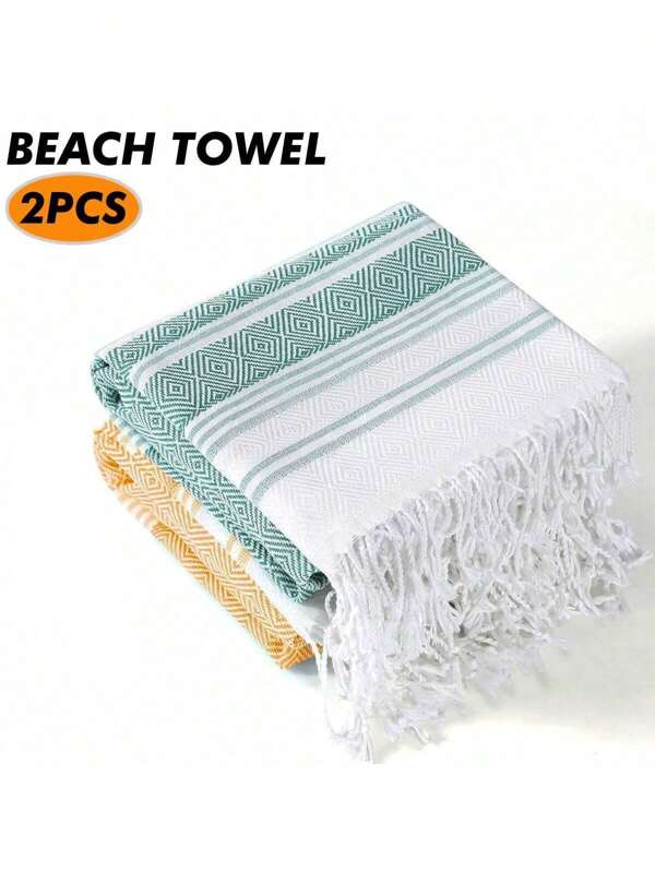 2 Peças Toalha de Praia Turca Extragrande para Piscina, Toalhas de Natação para Adultos, Leves, Finas, de Secagem Rápida, Sem Areia, Extra Grandes, Acessórios Essenciais para Férias e Viagens, Itens Essenciais para Cruzeiro, Verde, Viagens de Verão, Férias, Decoração de Banheiro, Itens Essenciais de Praia