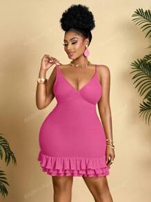 BIUBIU Vestido holgado de mujer talla grande talla en unicolor, sexy, con cuello halter y escote bajo, ajustado a la cadera, un básico para los viajes a Hawái, apropiado para citas de vacaciones