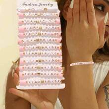 12 Pcs Set Of Single Party Bride Bridesmaid Letter Multi-Layered Stacked Love Elastic Soft Pottery Bracelet Set Fashionable Women's Bracelets For Weddings, Engagements, Banquets And Dances, Gift-Wearing - Multicolor - View 4