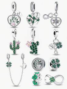1 pièce Charme de pendentif en argent sterling 925 à quatre feuilles de trèfle de l'arbre de vie. Convient pour les bracelets, bijoux pour femmes, la Saint-Valentin.