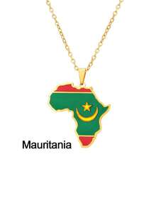 1pc Stainless Steel Hip-Hop African Country Map & Flag Pendant Necklace, Suitable For Women Daily Wear, Gift For Family, Friends, Beach Holiday, Festival, Birthday - Multicolor - View 7