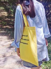 Shoulder Casual Versatile Slogan Print Large Capacity Tote Bag, Artistic Style School Bag & Bookbag For Women Or Students, Perfect For Books, Shopping, Back To School And More