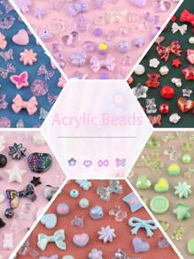 50/100g Cuentas acrílicas de colores variados, en formas de flores, lazos, estrellas y corazones, para hacer joyas, pulseras, collares, cadenas de teléfono móvil y accesorios hechos a mano