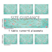 1pc/5pcs/7pcs Floral Art Print Polyester Table Runner With 6pcs Placemats - Polyester, Rectangle, Holiday Table Decor Cloth Runners, Home Decoration, Kitchen Dining Table Decor, Room Decor, Table Runners