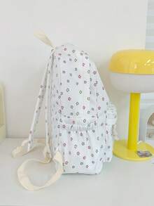Cute & Sweet Cartoon Star Pattern Backpack, Large Capacity, Lightweight, Multifunctional, Casual Daypack, With Zipper Closure - White - View 6