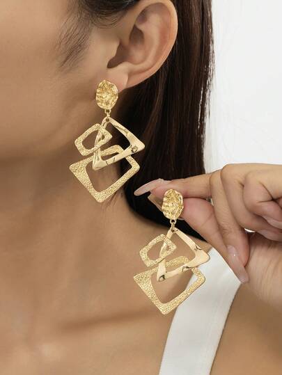 1 Pair Minimalist Asymmetrical Geometric Stud Earrings For Women, Suitable For Daily Wear