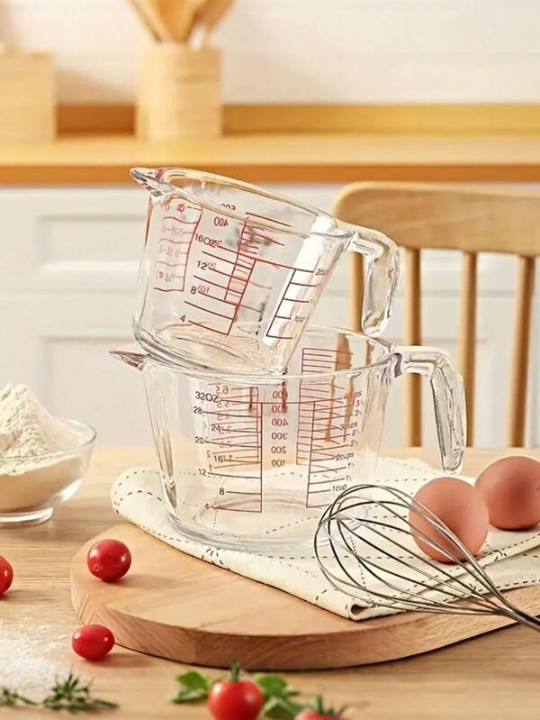 Taza medidora de vidrio con estilo y sencilla, con escala y asa, reforzada, resistente al calor, adecuada para hornear, cocinar y uso en la cocina - Medición precisa que le permite controlar perfectamente la cantidad requerida y hacer comida deliciosa. Preparación precisa de los componentes; marcado de medición; vidrio resistente al calor