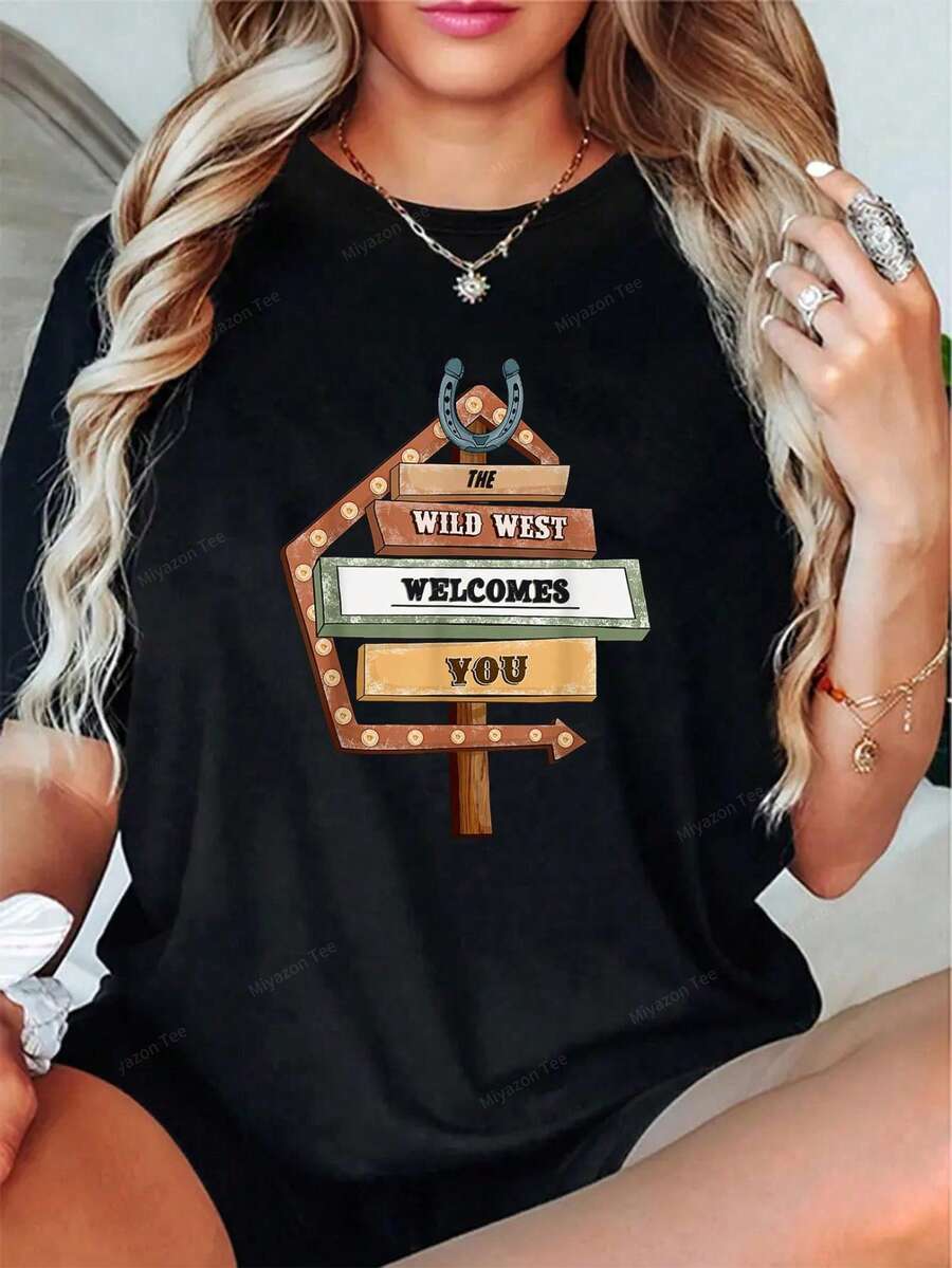 Rodeo Tan T-Shirt-Y2K Summer Tops T-Shirts Women, Club Outfits Women Sexy, Summer Dress, Cheetah Print T-Shirt - Black - View 1