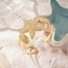 1pc Fashionable Minimalist Metallic Sea Star Linked Adjustable Bangle Bracelet For Women