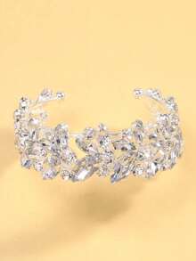 1pc Silver Rhinestone Cuff Bracelet, Exaggerated Open Design, Fashion Jewelry Accessory - Gold - View 5