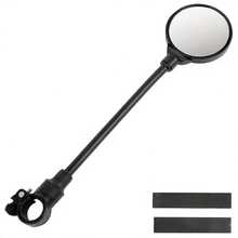 自行车后视镜可调节柔性杆后视镜，360° 可旋转自行车后视镜，带广角镜，适用于山地自行车、电动滑板车和轻型车辆 - 黑色 ABS 框架，踏板配件 | 椭圆形镜子 | 配件，自行车零件