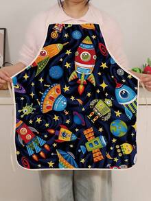 1 Piece Kitchen Apron, Rocket Dinosaur Planet Apron, Polyester Apron, Cooking Overalls, General Purpose Apron, Painting Arts Crafts Party Kitchen Baking Cooking Gardening, Kitchen Supplies, Waiter Apron - Multicolor - View 6