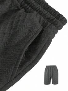 2pcs/Set Men's Summer Casual Outfit: Button Lapel Plain Polo Shirt & Relaxed Shorts, Men's Vacation, Suitable For Summer Outing - Dark Grey - View 4