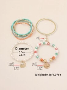 Conjunto de 8 pulseiras coloridas estilo boêmio com contas, pérolas artificiais, vieiras e tartarugas - adequado para mulheres, uso casual diário, praia, uso para festas, presente adorável