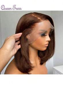 CEXXY Perruques en dentelle frontale droites marron chocolat #4 13*4 pour femmes, perruques 100% cheveux humains marron, perruques brésiliennes pré-épilées en cheveux humains naturels marron pour femmes, densité 180%