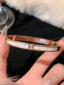 1 件优雅罗马数字玫瑰金不锈钢 18K 镀层时尚手链，女士防水珠宝 - 玫瑰金 - 查看 12