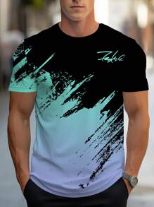 Camiseta gráfica de manga corta casual de verano para exteriores con bloqueo de color negro y blanco en 3D (Medio Oriente)