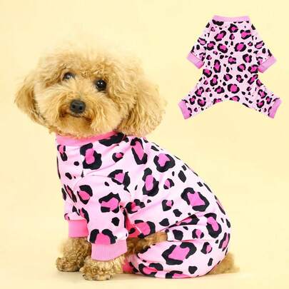 Cute Leopard Print Warm, Breathable, High Elastic, Dust-Proof Dog Pajamas, Suitable For Poodle, Teddy Bear Dogs