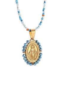 1PC New Stainless Steel Catholic Guadalupe Our Lady Of Our Lady Of Pendant Virgin Mary Statue Beaded Necklace Women's Fashion Lucky Jewelry Gift - Multicolor - View 8