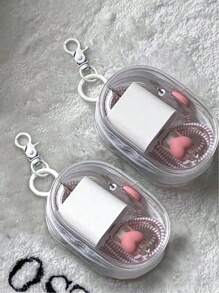 5pcs/2pcs/1pc Portable Mini Transparent Zipper Storage Bags, Compact Multifunctional Organizer, Earphone & Charger Case With Keychain, Transparent Travel Accessory Pouch