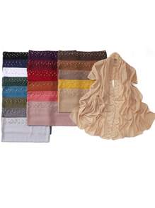 1 Peça Xale Longo de Chifom Elegante com Detalhes de Outono, Lenço Respirável Tradicional, Xale com Pedras de Pérola para Mulheres Muçulmanas