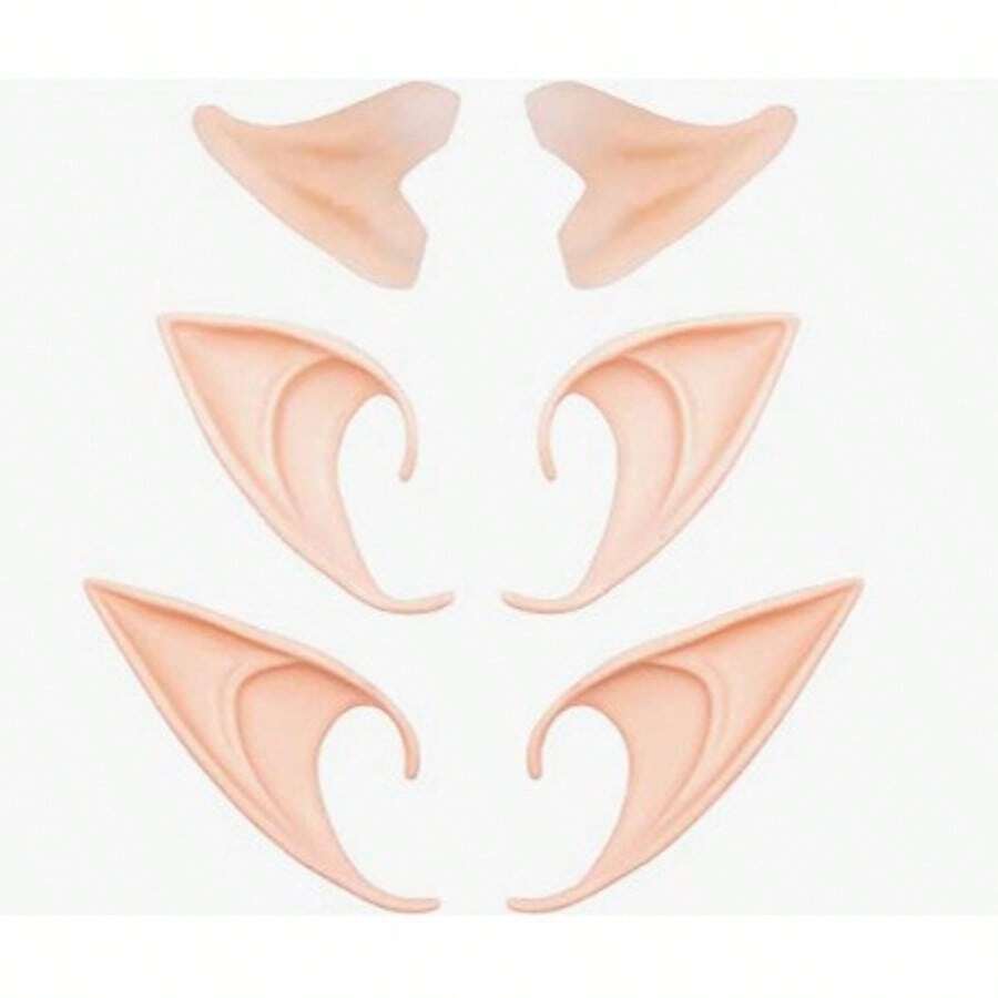 3 Pairs Soft Latex Ears Cosplay Accessories, Pointed Ears For Halloween Christmas (Random Assorted Colors) - 3 Pairs Set Multicolor Style a - View 1