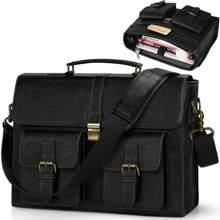 NEWHEY Men Messenger Bag 15.6 Inch Leather Vintage Laptop Briefcase Waterproof Computer Laptop Bag Leather Satchel Bag Large Shoulder Bag For Office Work Travel College Vintage Bags