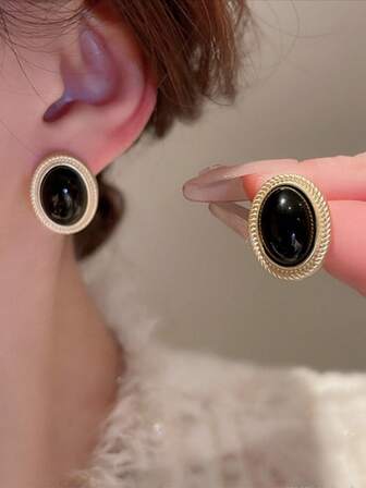 2pcs Luxury Geometric Oval Drop Earrings