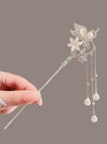 1pc Elegant Niche Cat Eye Crystal Tassels Hair Clip, Simple Vintage Floral Hairpin, Suitable For Hanfu/Cosplay, Hair Accessories Hair Bun Hair Bun Maker Bun Hair Piece Hair Styling Pins, School Stuff