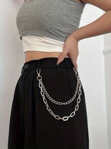 1pc Minimalistic Metal Chain Double Layer Waist Chain, Punk Street Style Belt Chain Suitable For Daily Outfit