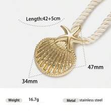 1pc Fashionable Luxury 18K Gold Stainless Steel Sea Conch, Starfish And Sun Pendant Necklace, Versatile Accessory For Women
